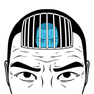 Image of mans head showing his mind locked behind bars