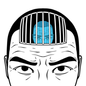 Image of mans head showing his mind locked behind bars